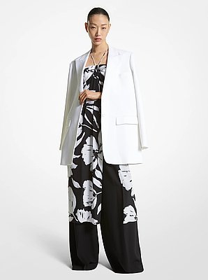 Sarong-Tunika aus Cr&ecirc;pe de Chine mit Blumenmuster im Pinselzeichnungs-Stil
