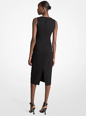 Vestido recto de crep&eacute; de lana el&aacute;stico de doble cara