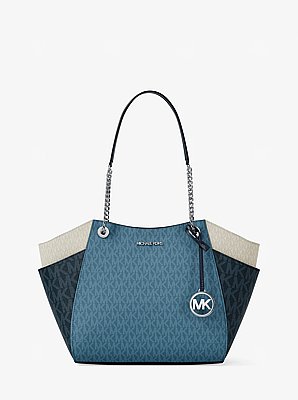Jet Set Large Color-Block Signature Logo Shoulder Bag