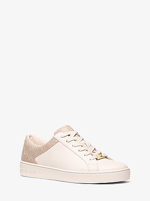 Keaton Leather and Glitter Logo Embossed Sneaker