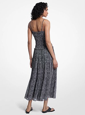 Abstract Print Georgette Smocked Dress
