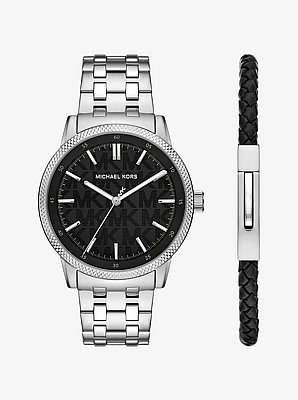 &Uuml;bergro&szlig;e Armbanduhr Wolfe im Silberton und Armband im Set