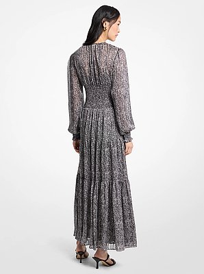 Printed Smocked Georgette Maxi Dress