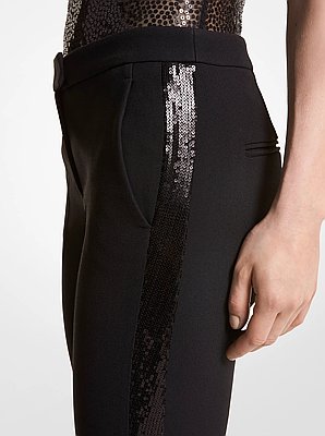 Haylee Hand-Embellished Sequin Double Crepe Sabl&eacute; Trousers