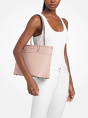 Średnia torba tote Marlowe ze sk&oacute;ry groszkowej z kieszenią