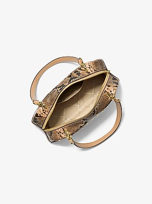 Cecily Small Studded Snake Embossed Shoulder Bag in CAMEL | Michael Kors image number 1