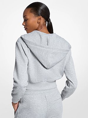 Sudadera corta con capucha, cremallera y jacquard con logotipo