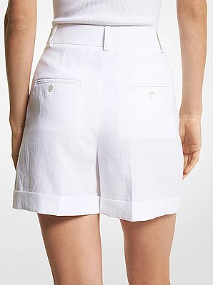 Pantal&oacute;n corto de lino con pu&ntilde;os plisados