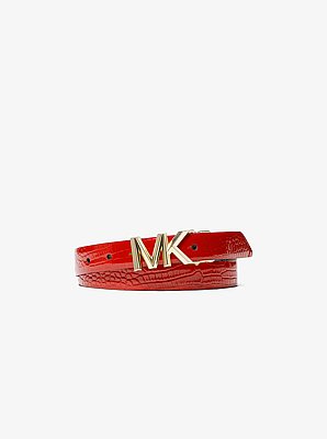 Reversible Signature Logo and Crocodile Embossed Leather Waist Belt
