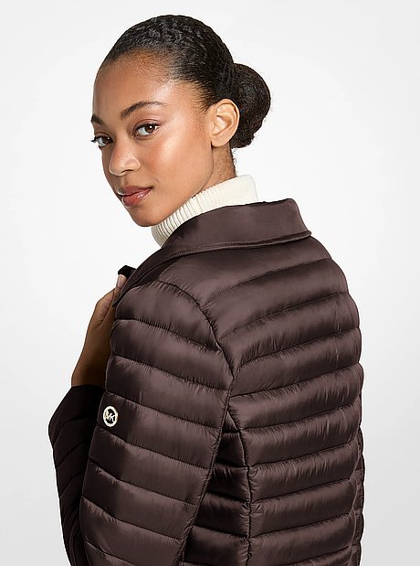 Packable Faux Fur Trim Quilted Nylon Puffer Coat