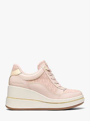 Sneaker Emmy van leer met kenmerkend logo en sleehak