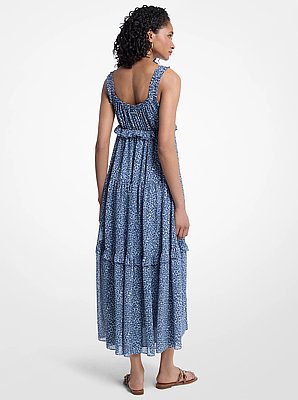 Leopard Print Georgette Tiered Dress