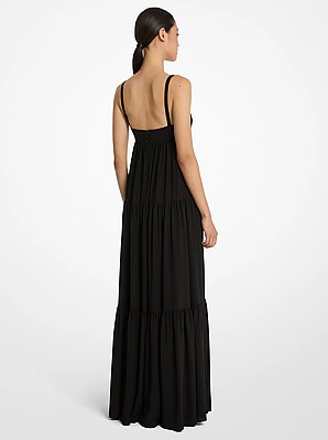 Vestido largo con capas de crep&eacute; de chin&eacute; org&aacute;nico