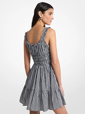 Gingham Smocked Cotton Mini Dress