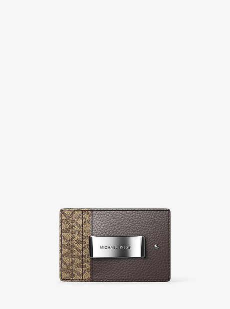 Hudson Pebbled Leather and Signature Logo Money Clip Card Case
