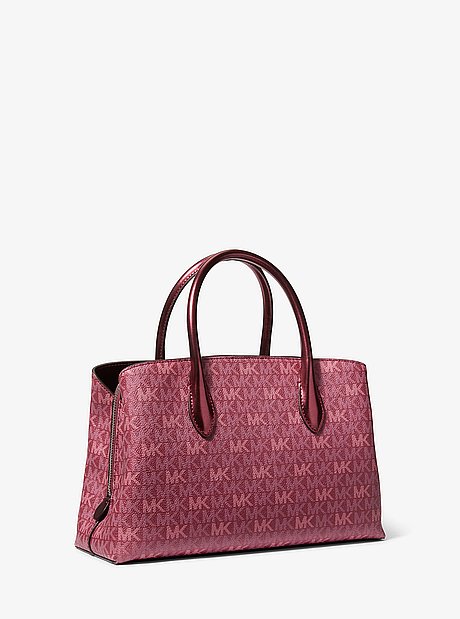 Maya Medium Metallic Signature Logo Satchel