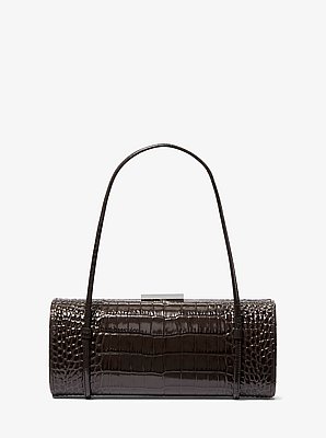 Natalie Crocodile Embossed Patent Leather Barrel Bag