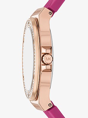 Lennox Pav&eacute; Rose Gold-Tone and Logo Silicone Strap Watch