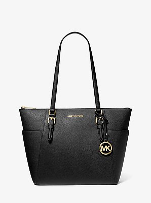 Bolso tote Charlotte grande de piel saffiano con cremallera superior