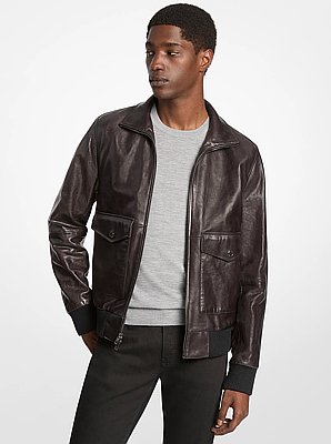 Distressed Leather Harrington Jacket