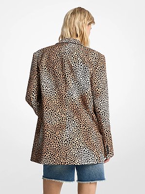 Blazer van cr&ecirc;pe met stretch en jachtluipaardprint