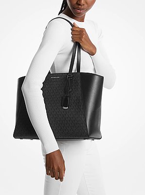 Taryn Large Signature Logo and Leather Tote Bag
