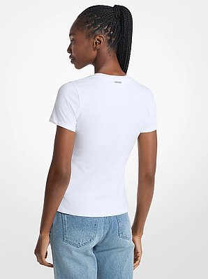 Embellished Logo Stretch Cotton Jersey T-Shirt