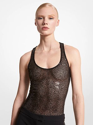 Hand-Embroidered Sequin Stretch Tulle Bodysuit
