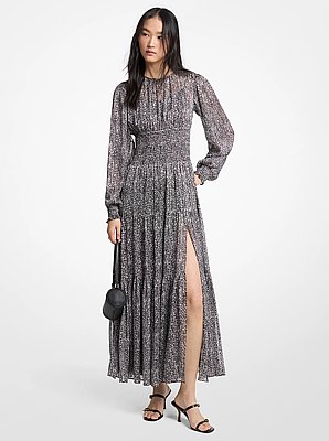 Gesmoktes Maxikleid aus Georgette mit Print