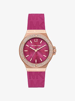 Lennox Pav&eacute; Rose Gold-Tone and Logo Silicone Strap Watch