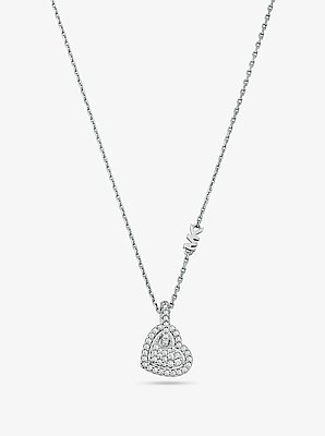 Collana con cuore in argento sterling placcato in metallo prezioso e pav&eacute;