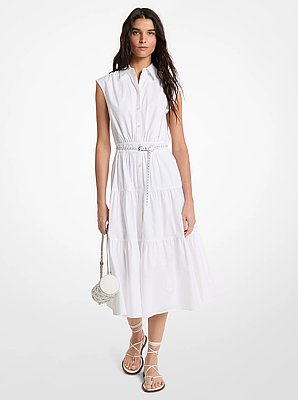 Belted Cotton Poplin Sleeveless Shirtdress