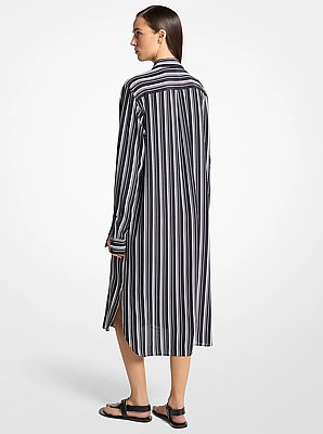 Vestido camisero de crep&eacute; de chin&eacute; de seda a rayas