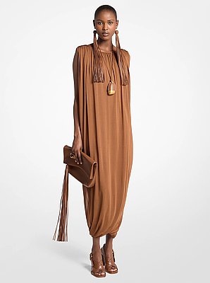 Vestido de jersey de chif&oacute;n drapeado