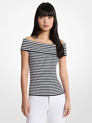 Striped Stretch Knit Off-The-Shoulder Top