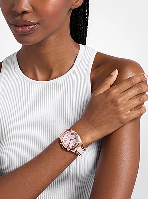 Lexington Pav&eacute; Pink-Tone and Ceramic Watch