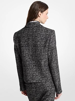 Smudged Glen Plaid Wool Cropped Blazer
