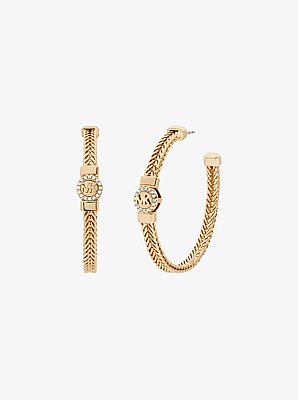 Pav&eacute; Logo Foxtail Chain Hoop Earrings