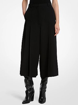 Pantal&oacute;n culotte plisado de gabardina de lana