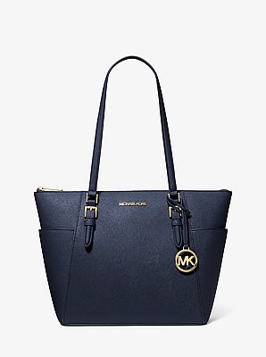 Charlotte Large Saffiano Leather Top-Zip Tote Bag