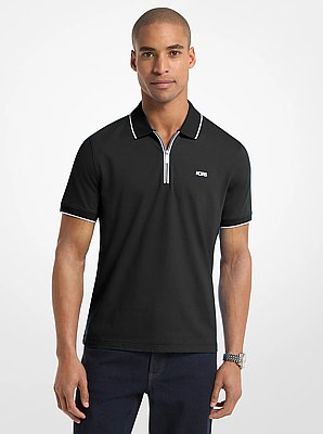 Cotton Jersey Zip-Up Polo Shirt