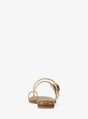 Kya Metallic Snake Embossed Leather Flat Sandal