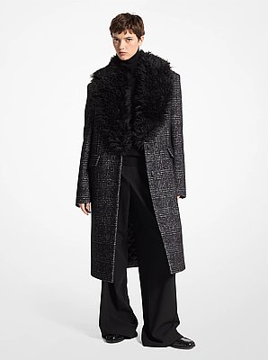 Glen Plaid Silk-Wool Melton and Knitted Mohair Chesterfield Coat