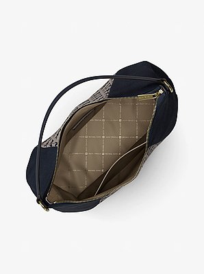Wandelbare Schultertasche Sienna Large aus Jacquard mit Logomuster und Wildleder