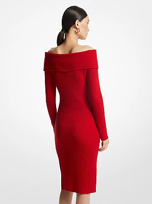 Off-The-Shoulder Ribbed Wool and Cashmere Dress
