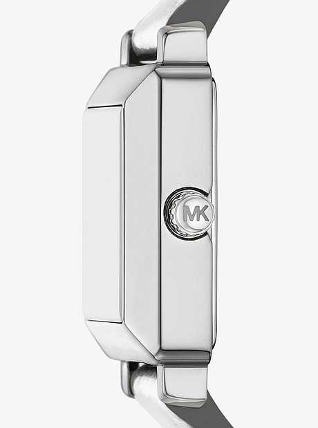 Montre miniature Gwynn en cuir de ton argent &agrave; pav&eacute;