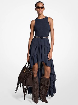 Georgette Smocked High-Low Dress