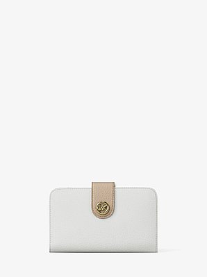 Mittelgro&szlig;e Brieftasche aus gekrispeltem Leder in Blockfarben mit MK&nbsp;Pop-Detail
