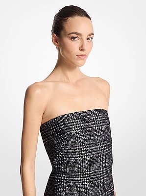 Vestido de tweed sin tirantes de mezcla de lana con estampado Pr&iacute;ncipe de Gales