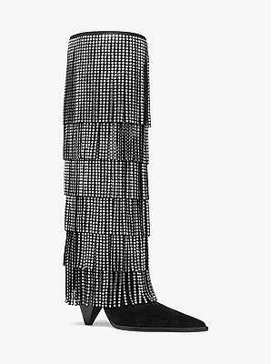 Jayla Embellished Leather Fringed Boot